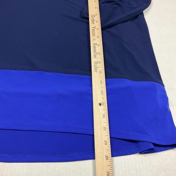 Susan Graver Tunic Blouse Blue Color-Block Stretchy Shirt 3/4 Sleeve Top Large - Picture 6 of 11